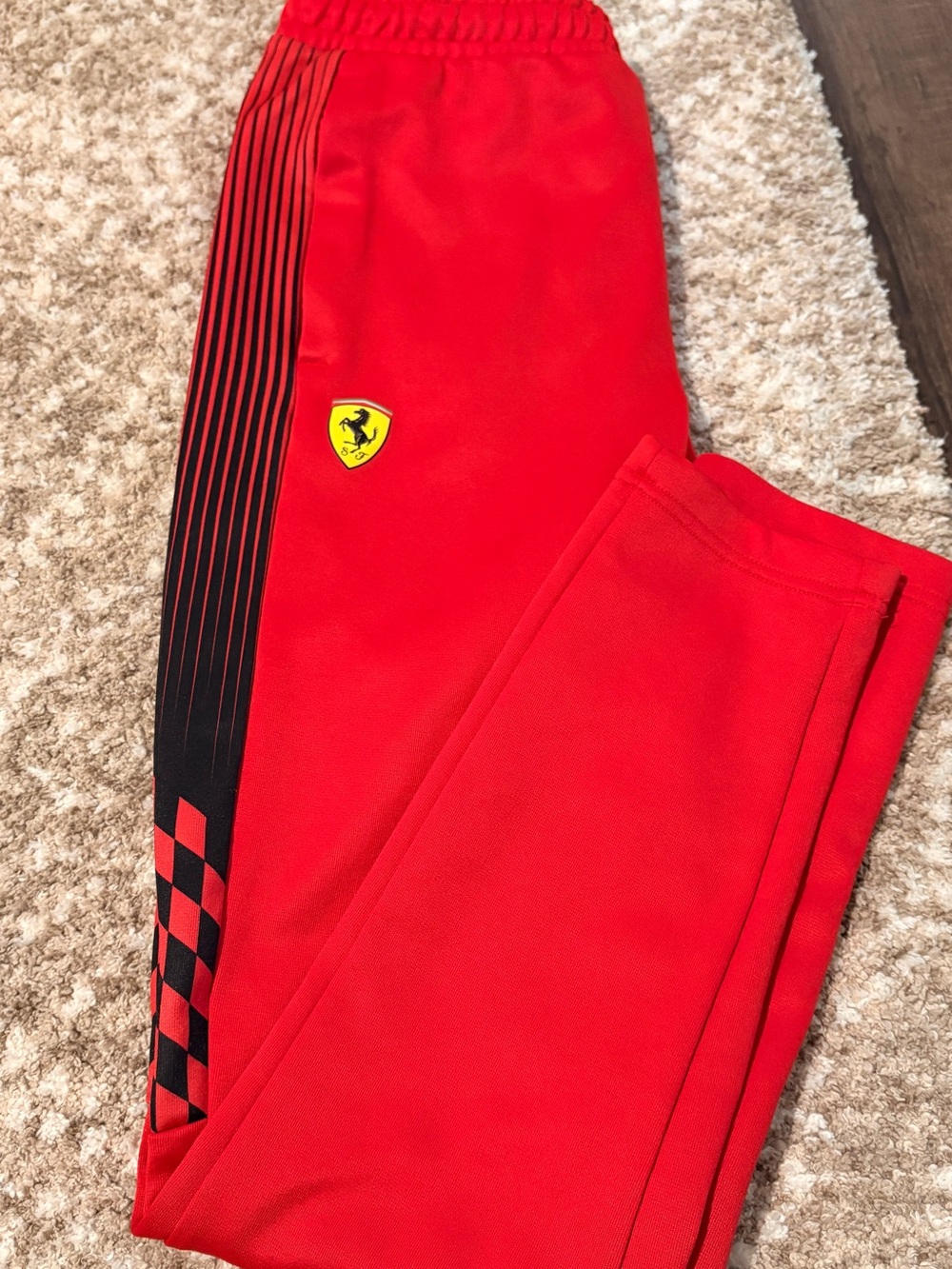 Puma Ferrari Red Men's Racing Joggers with Black Stripe Detail